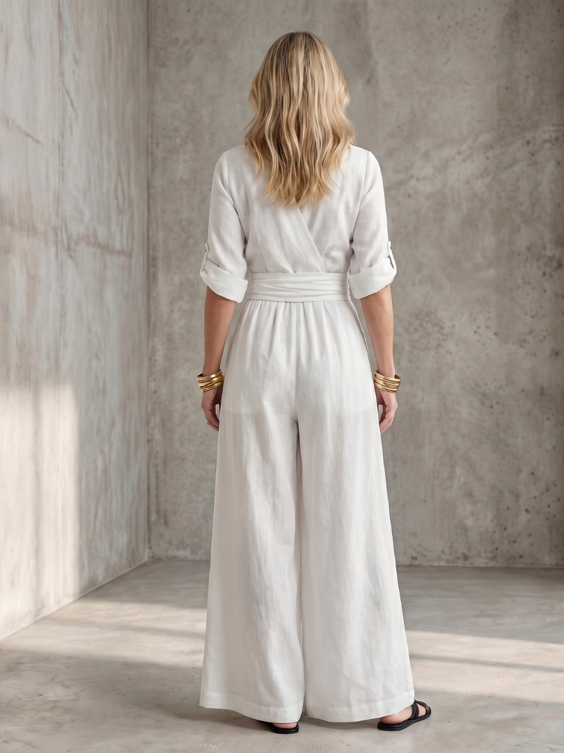 Tess - Stoere Linnen Jumpsuit Dames met Wikkelstijl en Brede Ceintuur