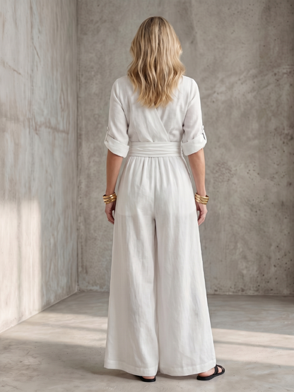 Tess - Stoere Linnen Jumpsuit Dames met Wikkelstijl en Brede Ceintuur