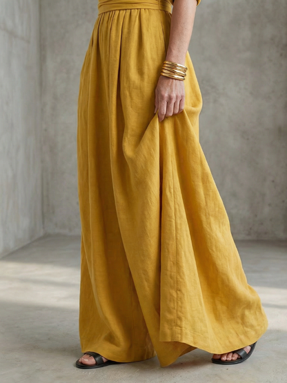 Tess - Stoere Linnen Jumpsuit Dames met Wikkelstijl en Brede Ceintuur