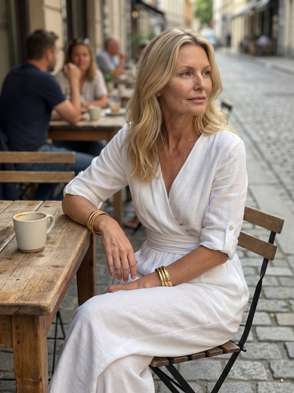 Tess - Stoere Linnen Jumpsuit Dames met Wikkelstijl en Brede Ceintuur