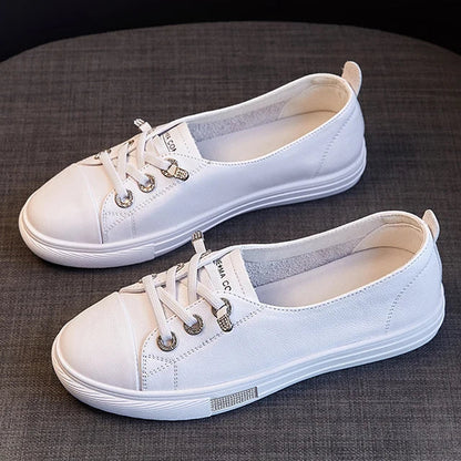 Sneakers Dames - Platte Veterschoen met Ronde Neus | Casual