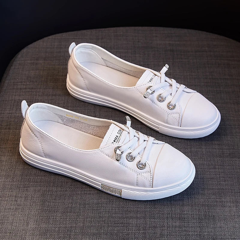 Sneakers Dames - Platte Veterschoen met Ronde Neus | Casual