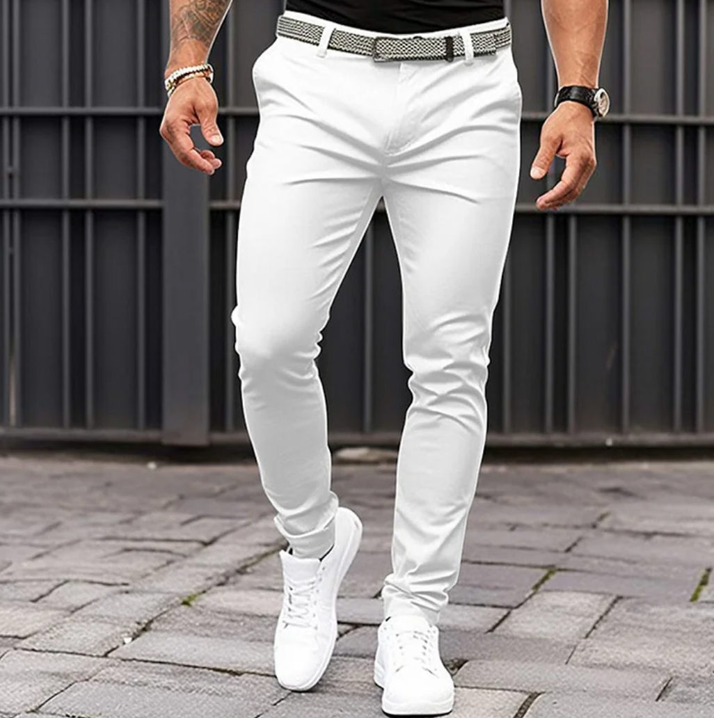 Thijs - Heren Chino Slim Fit Net met Riemlussen en Schuine Steekzakken
