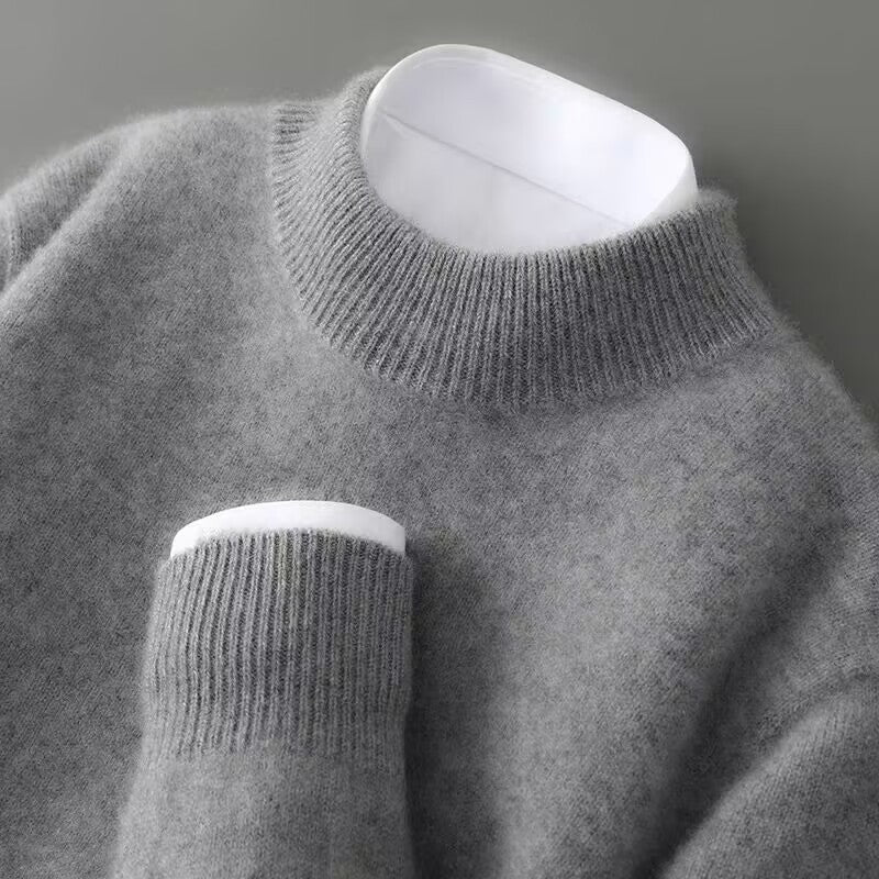 Thijs - Heren Gebreide Trui met Cashmere Stijl Opstaande Kraag en Lange Mouw