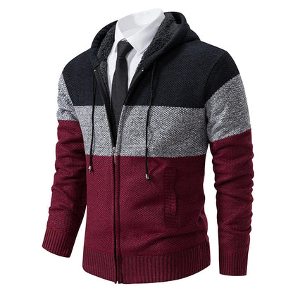 Thijs - Heren Hoodie Gebreid Blokpatroon met Ritssluiting en Fleecevoering