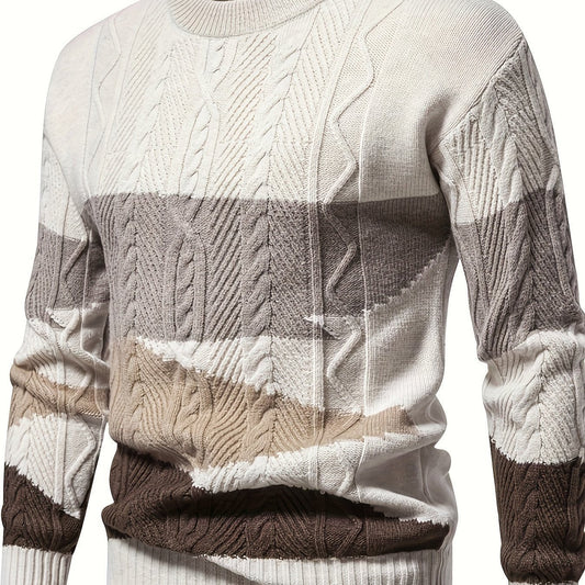 Thijs - Heren Kabeltrui Warm Gebreid in Casual Stijl met Kleurblokken