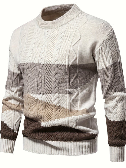 Thijs - Heren Kabeltrui Warm Gebreid in Casual Stijl met Kleurblokken