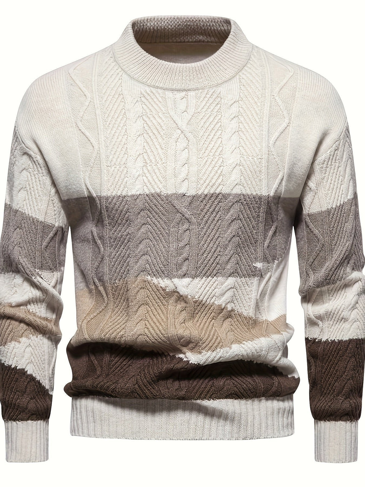 Thijs - Heren Kabeltrui Warm Gebreid in Casual Stijl met Kleurblokken