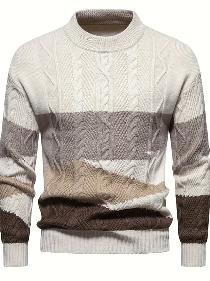 Thijs - Heren Kabeltrui Warm Gebreid in Casual Stijl met Kleurblokken