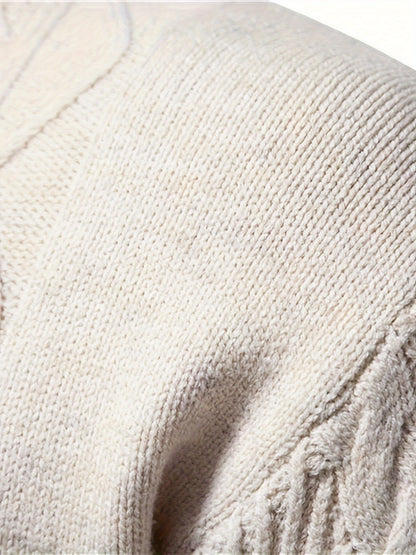 Thijs - Heren Kabeltrui Warm Gebreid in Casual Stijl met Kleurblokken