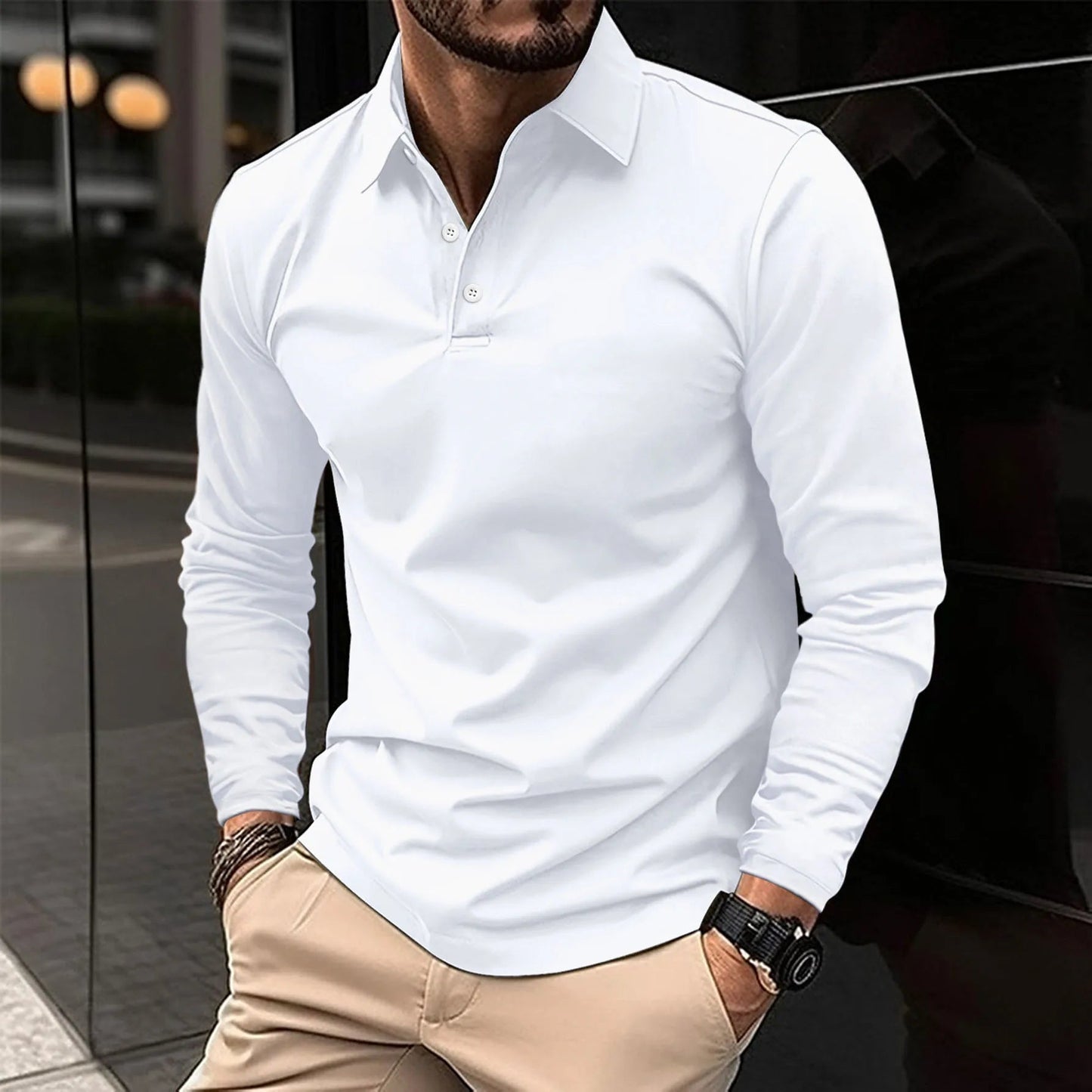 Thijs - Heren Polo Longsleeve Slim Fit met Knoopsluiting en Kraag