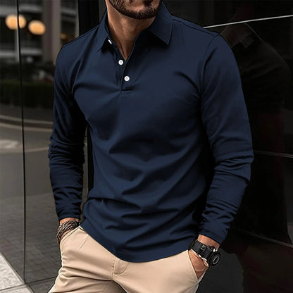 Thijs - Heren Polo Longsleeve Slim Fit met Knoopsluiting en Kraag
