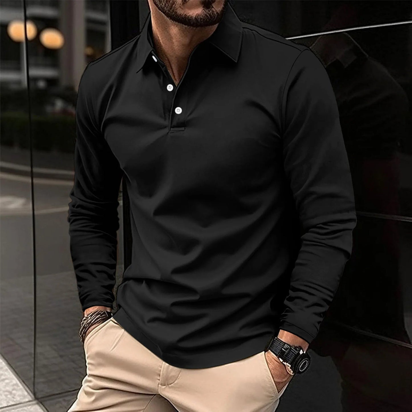 Thijs - Heren Polo Longsleeve Slim Fit met Knoopsluiting en Kraag