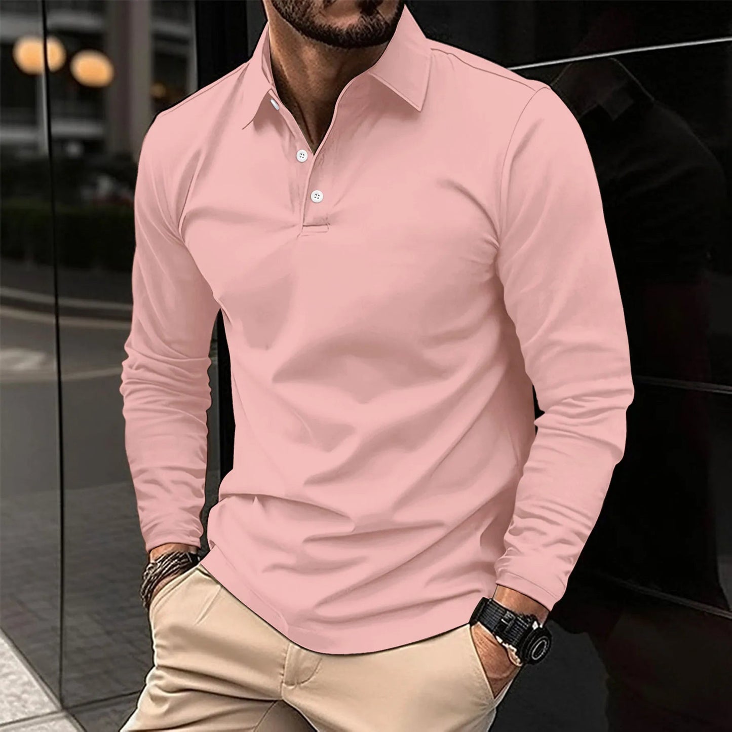 Thijs - Heren Polo Longsleeve Slim Fit met Knoopsluiting en Kraag