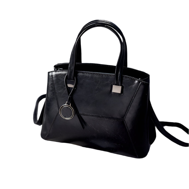 Tas Dames - Gestructureerde Handtas met Geometrisch Patroon en Bedeltje | Chic