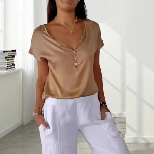 Top Dames - Loose Fit met V-hals en Knoopjes | Elegant