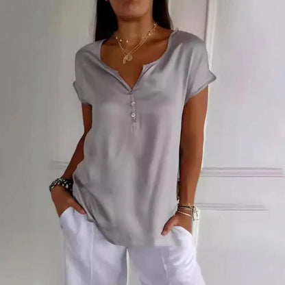 Top Dames - Loose Fit met V-hals en Knoopjes | Elegant