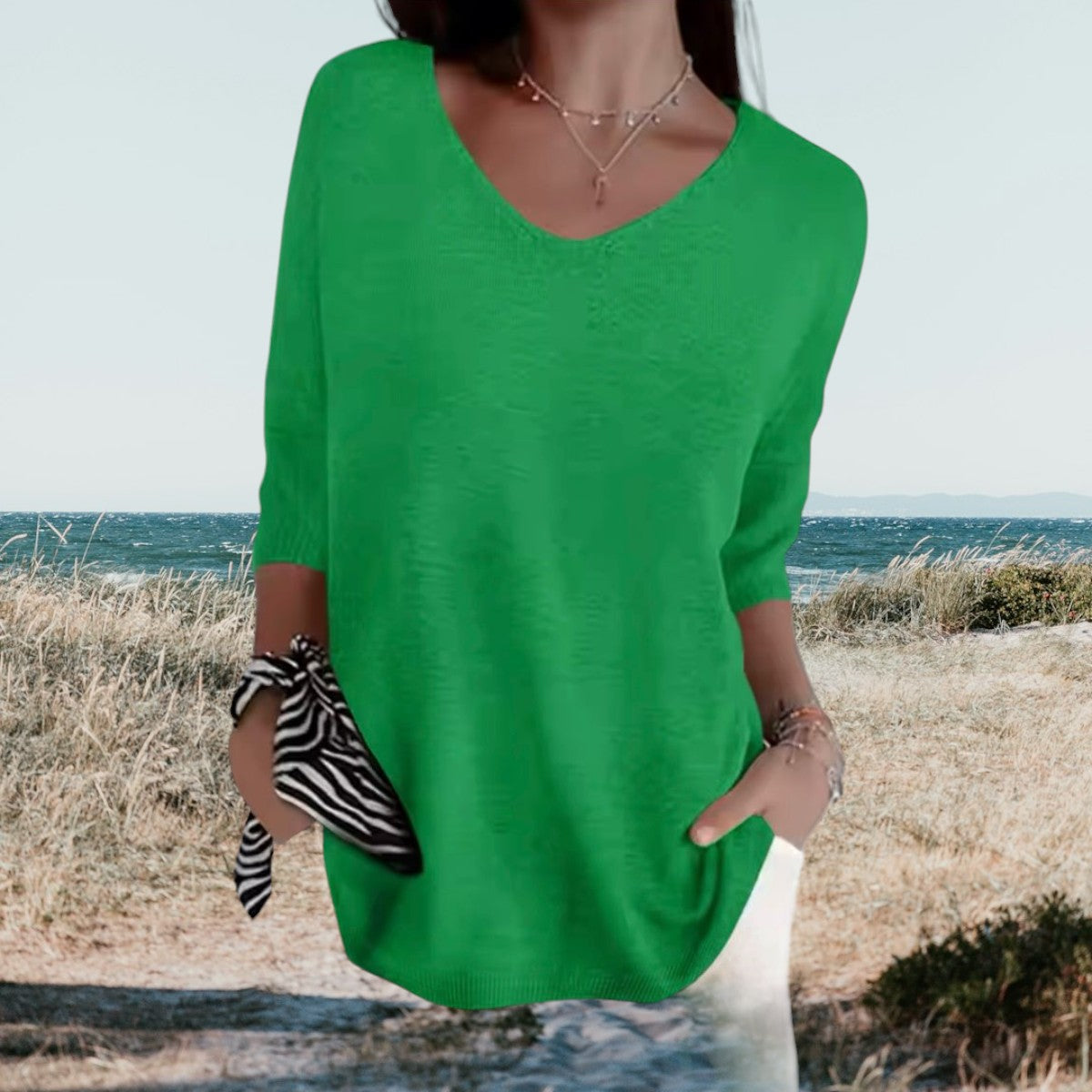 Trui Dames - Oversized V-hals met Driekwart Mouwen | Casual