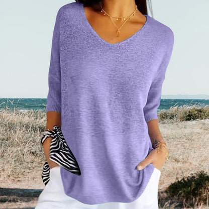 Trui Dames - Oversized V-hals met Driekwart Mouwen | Casual