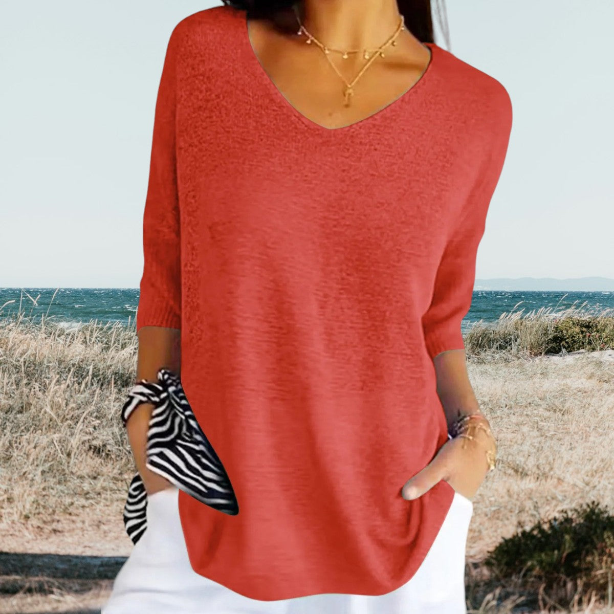 Trui Dames - Oversized V-hals met Driekwart Mouwen | Casual