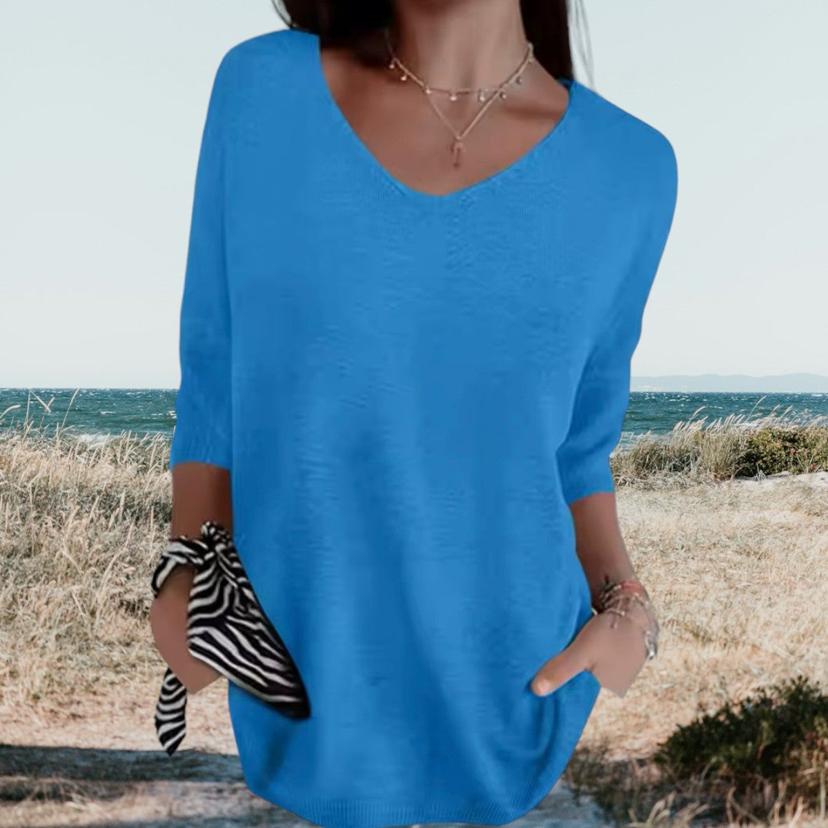 Trui Dames - Oversized V-hals met Driekwart Mouwen | Casual