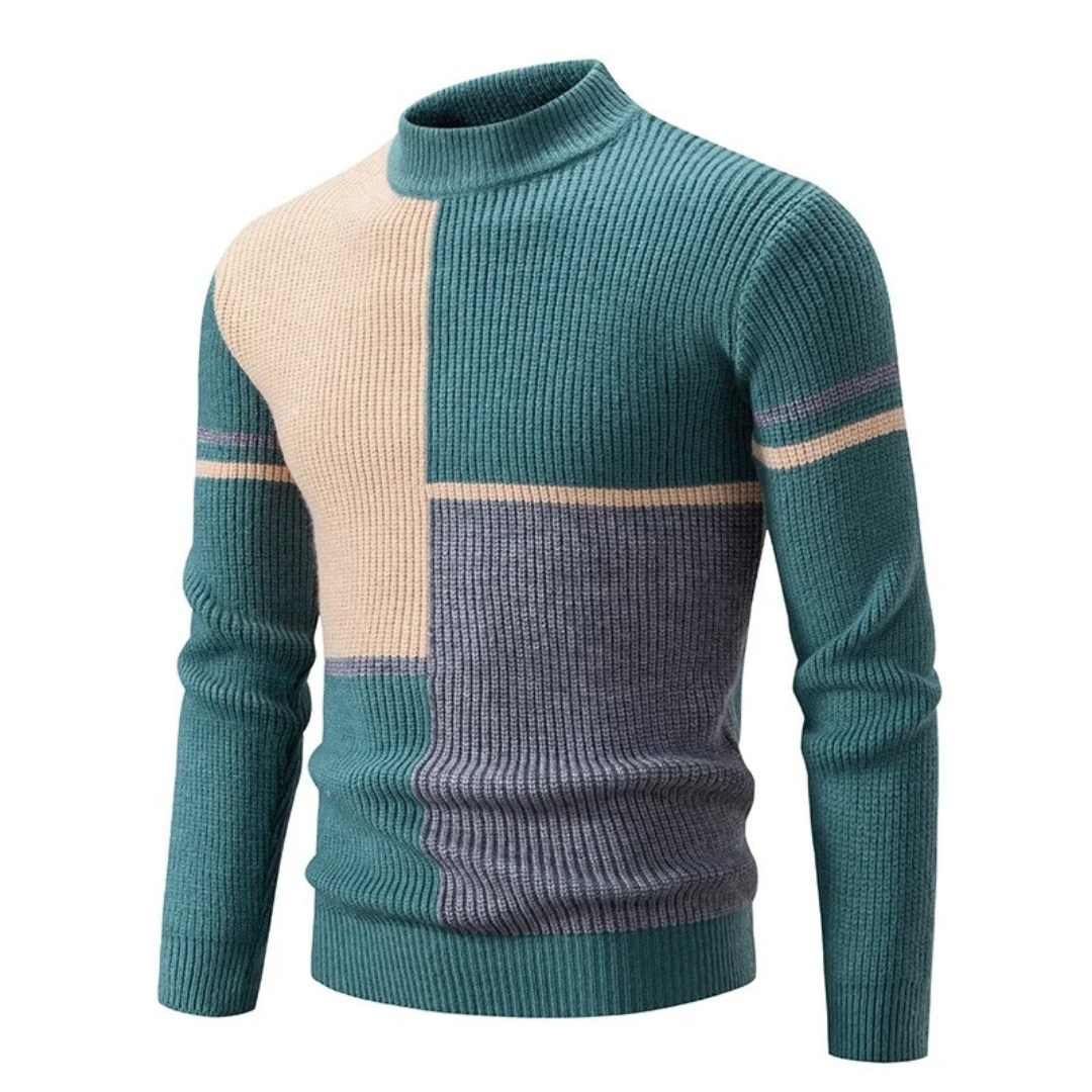Sweater Heren - Colourblock met Halve Coltrui | Regular Fit