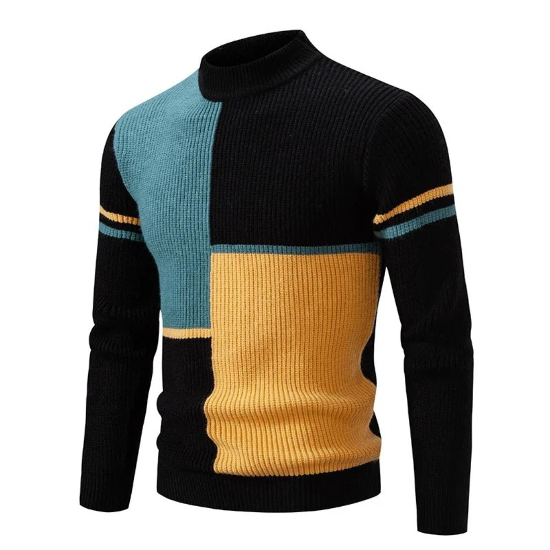Sweater Heren - Colourblock met Halve Coltrui | Regular Fit