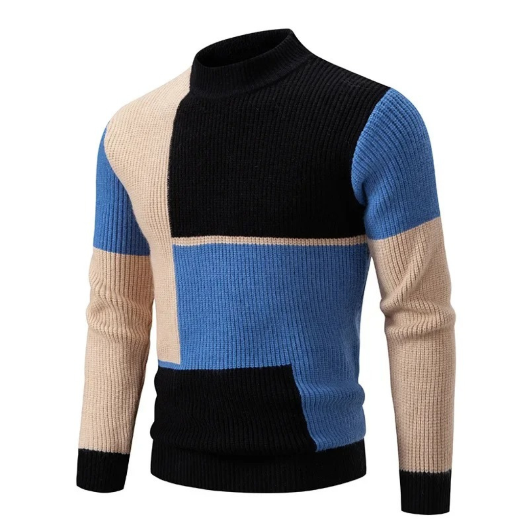 Sweater Heren - Colourblock met Halve Coltrui | Regular Fit
