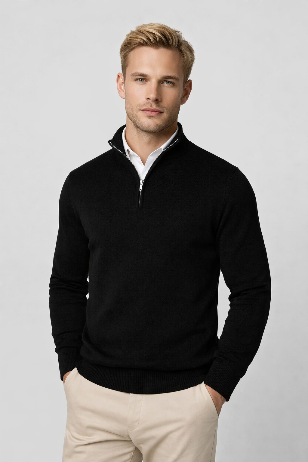 Sweater Heren - Half Zip met Opstaande Kraag | Slim Fit