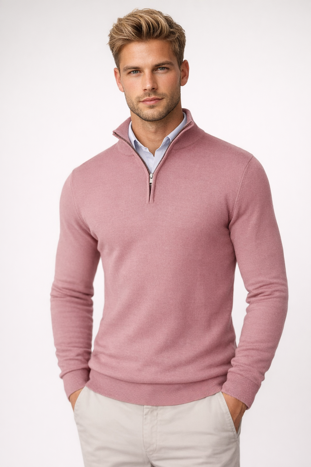 Sweater Heren - Half Zip met Opstaande Kraag | Slim Fit