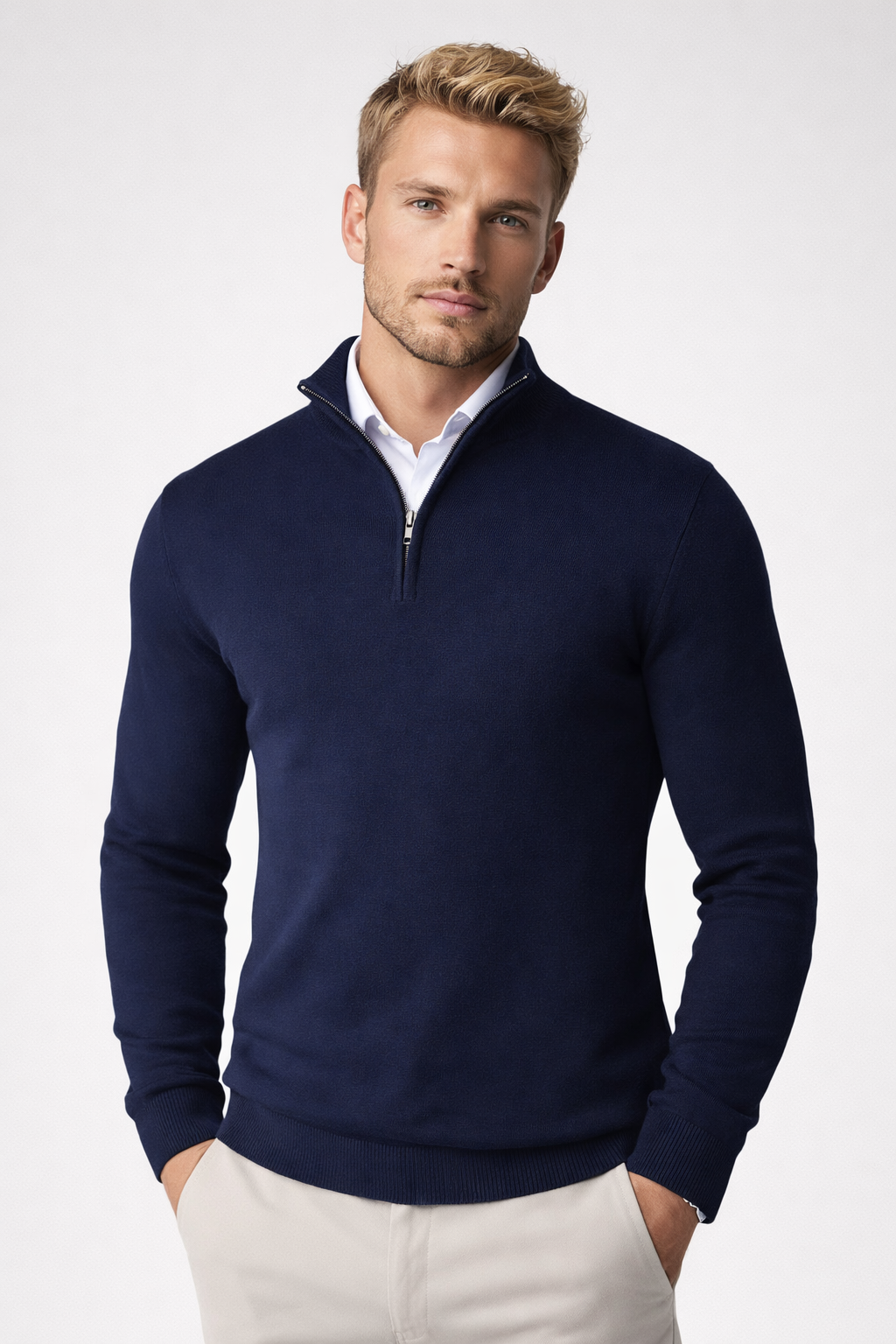 Sweater Heren - Half Zip met Opstaande Kraag | Slim Fit