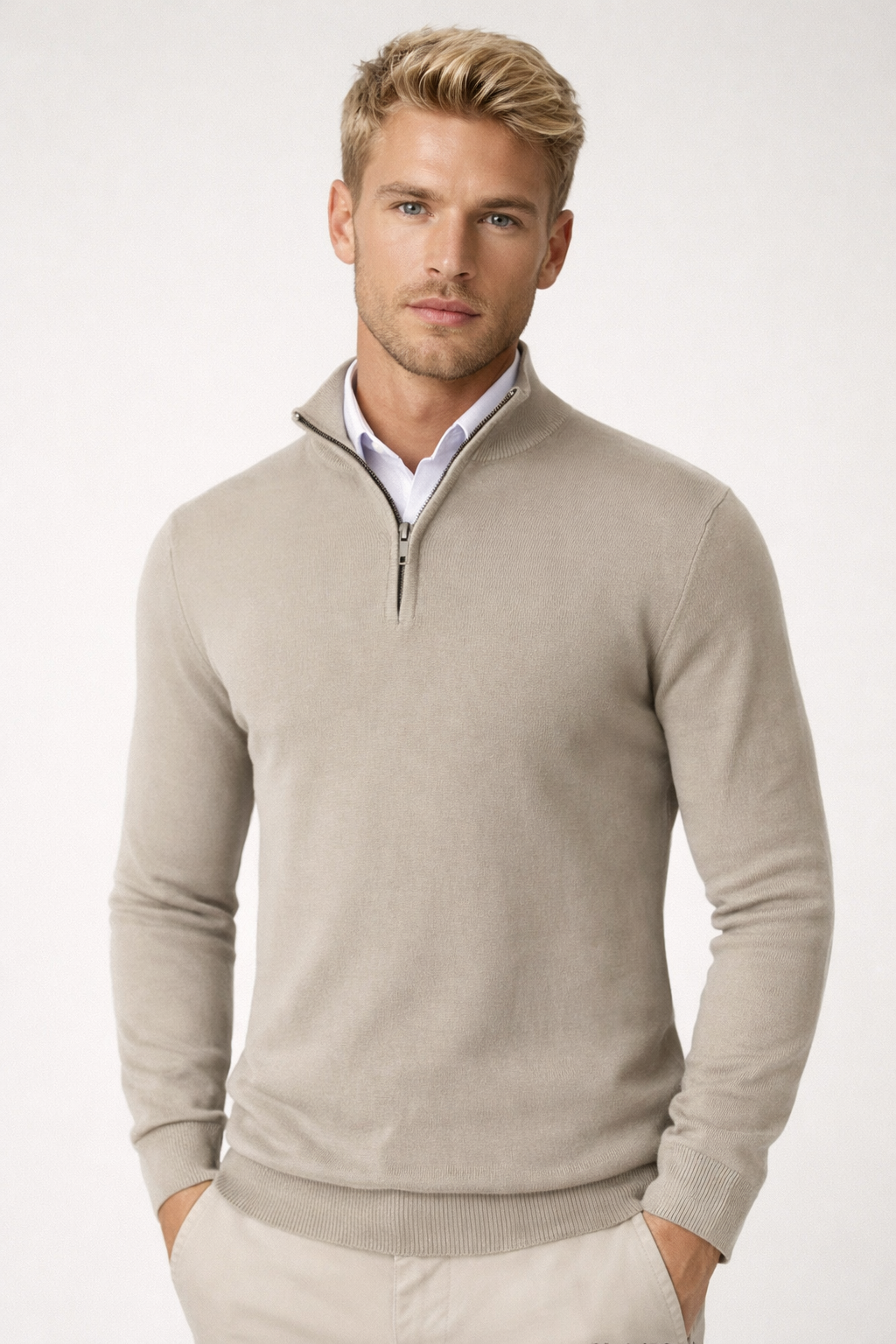 Sweater Heren - Half Zip met Opstaande Kraag | Slim Fit