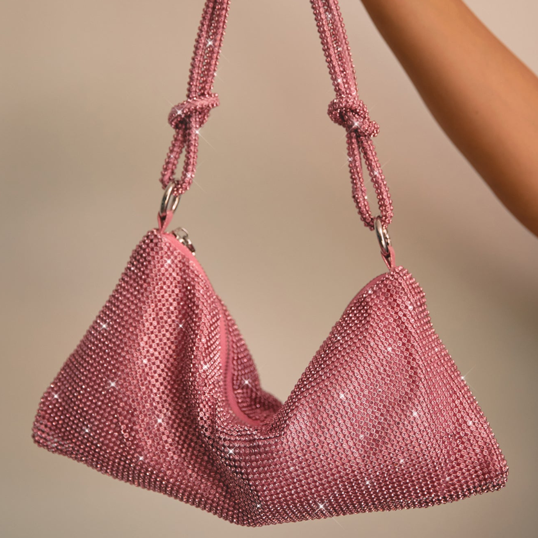 Tas Dames - Glinsterende Avondtas met Geknoopte Strass Band | Feestelijk