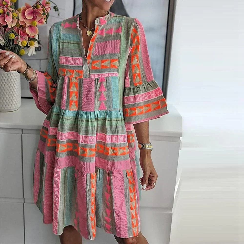 Vera - Boho Zomerjurk Dames met Laagjesrok en Etnische Print