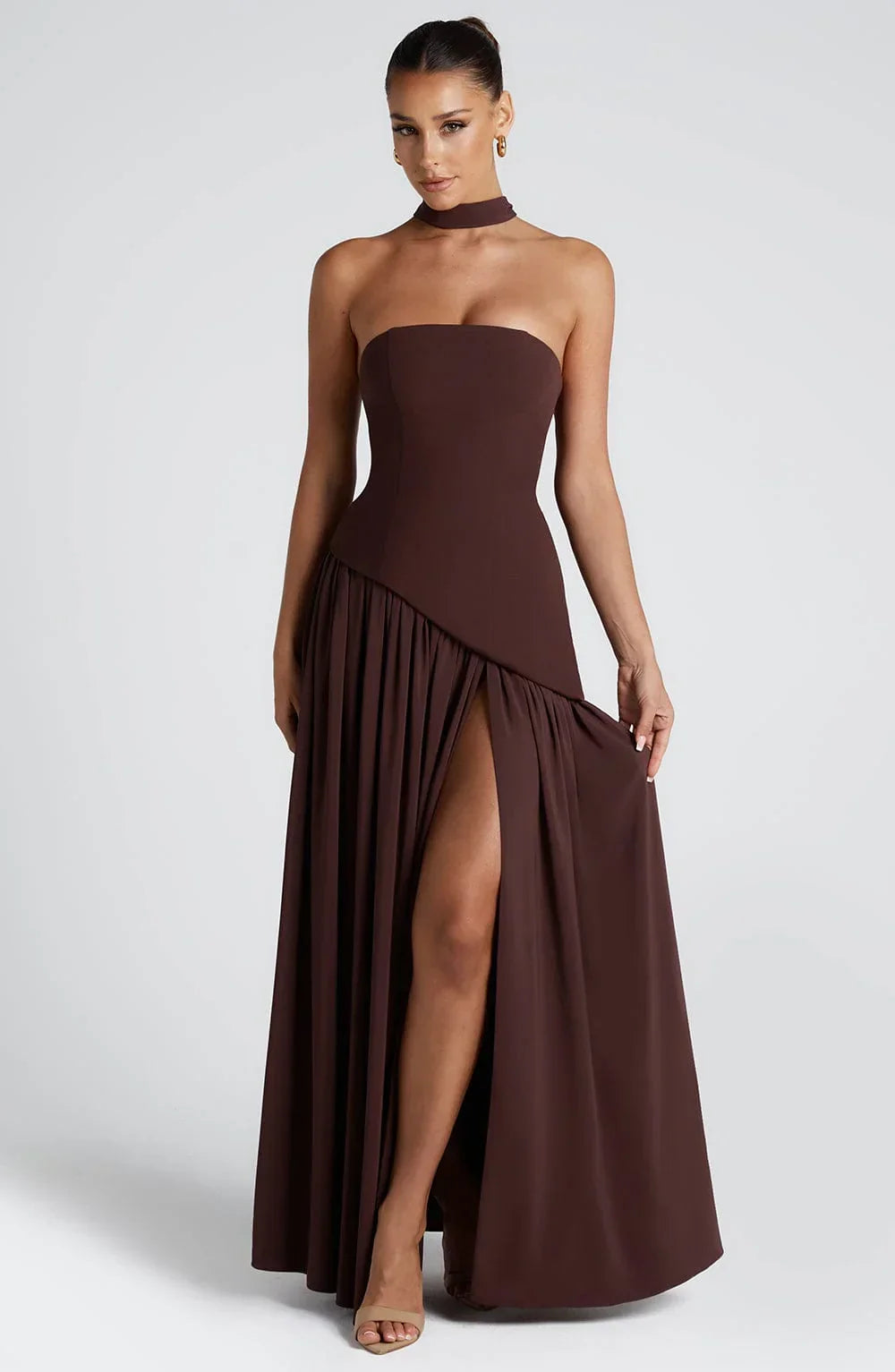 Vera - Chique Bruiloft Gastenjurk Dames met Strapless Lijfje en Hoge Split