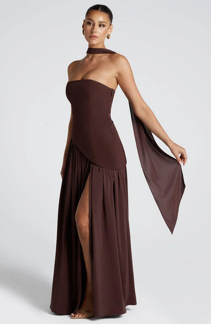 Vera - Chique Bruiloft Gastenjurk Dames met Strapless Lijfje en Hoge Split