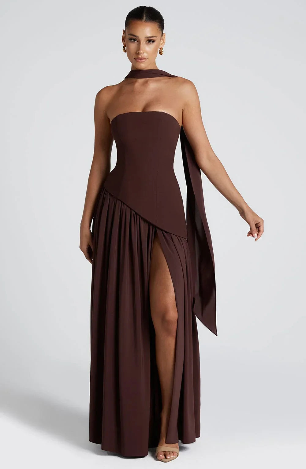 Vera - Chique Bruiloft Gastenjurk Dames met Strapless Lijfje en Hoge Split