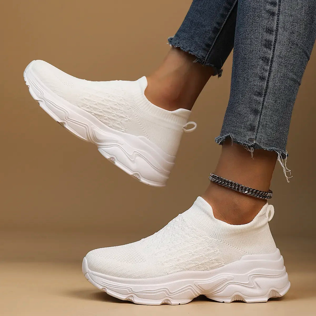 Sneakers Dames - Chunky Sock Instapper met Glitter Detail