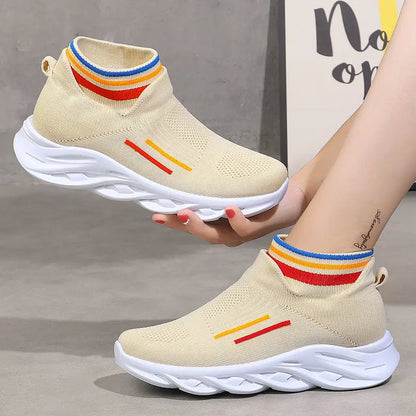 Sneakers Dames - Hoge Sock Instapper met Chunky Zool