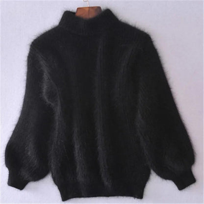Yara - Dames Coltrui Warm en Zacht in Pluche Stijl met Ballonmouwen