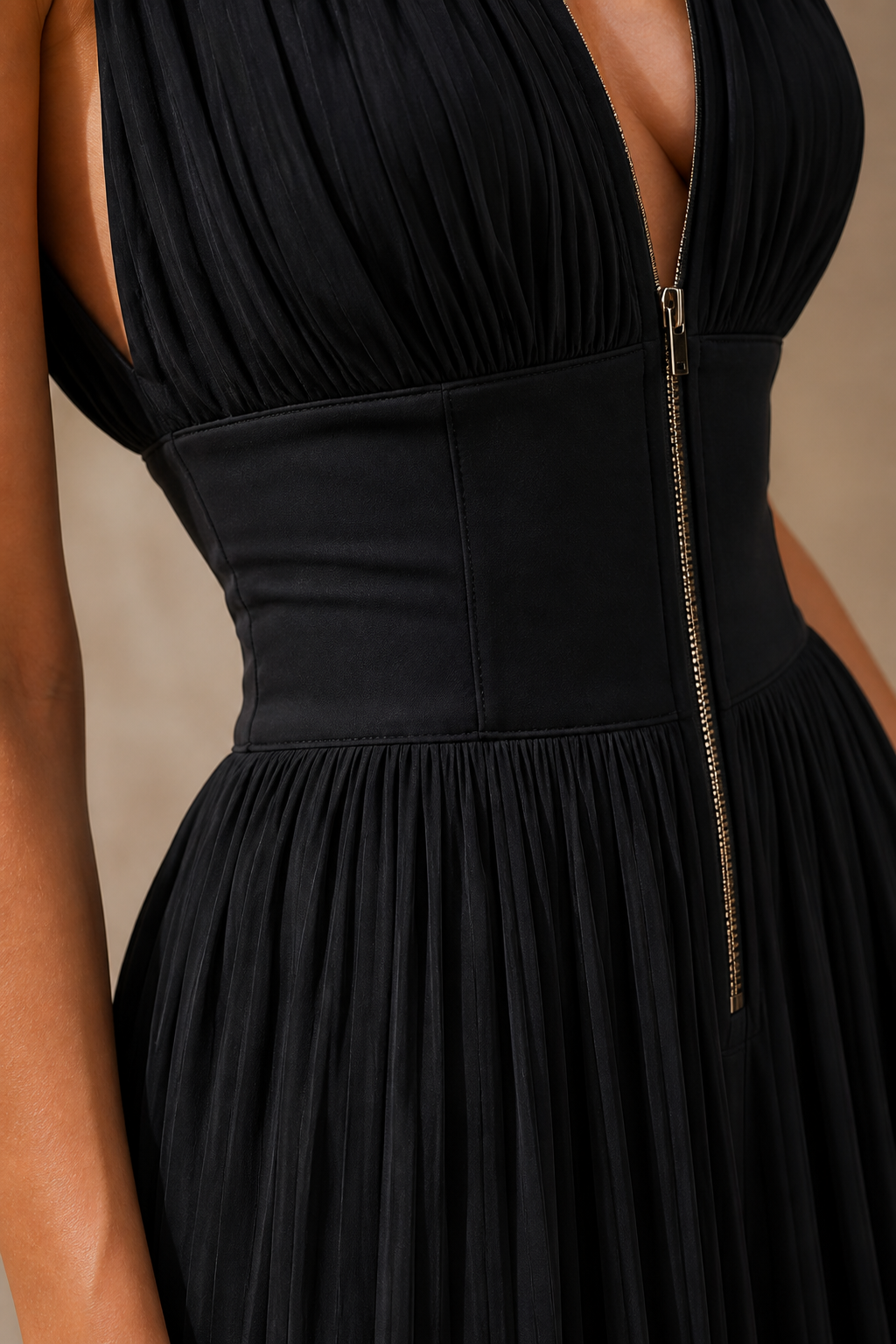 Yara - Feestelijke Linnen Jumpsuit Dames met Hoge Hals en Geplisseerde Pijpen