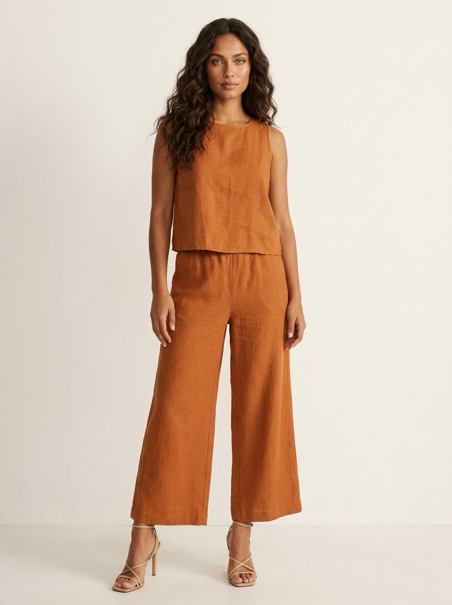 Yara - Stijlvolle Linnen Co-Ord Set Dames met Mouwloze Top en Palazzo Broek