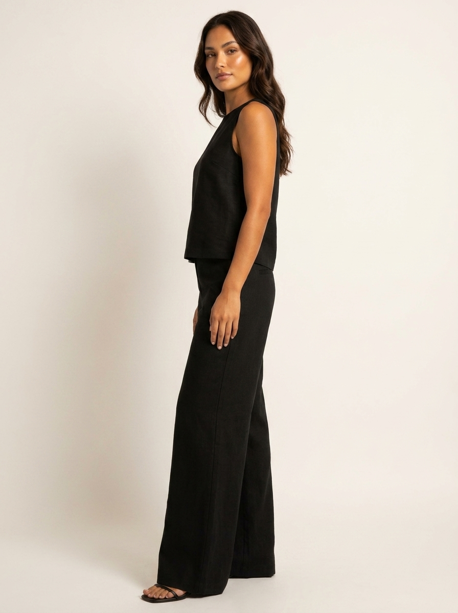 Yara - Stijlvolle Linnen Co-Ord Set Dames met Mouwloze Top en Palazzo Broek