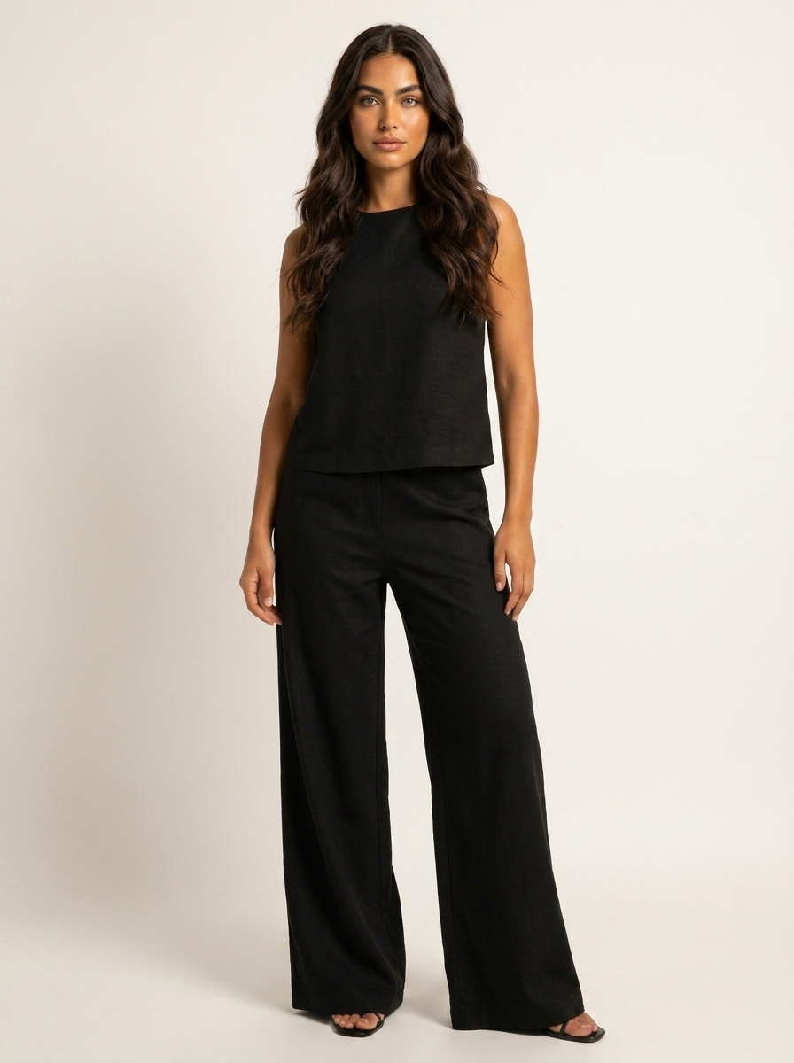Yara - Stijlvolle Linnen Co-Ord Set Dames met Mouwloze Top en Palazzo Broek