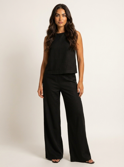 Yara - Stijlvolle Linnen Co-Ord Set Dames met Mouwloze Top en Palazzo Broek