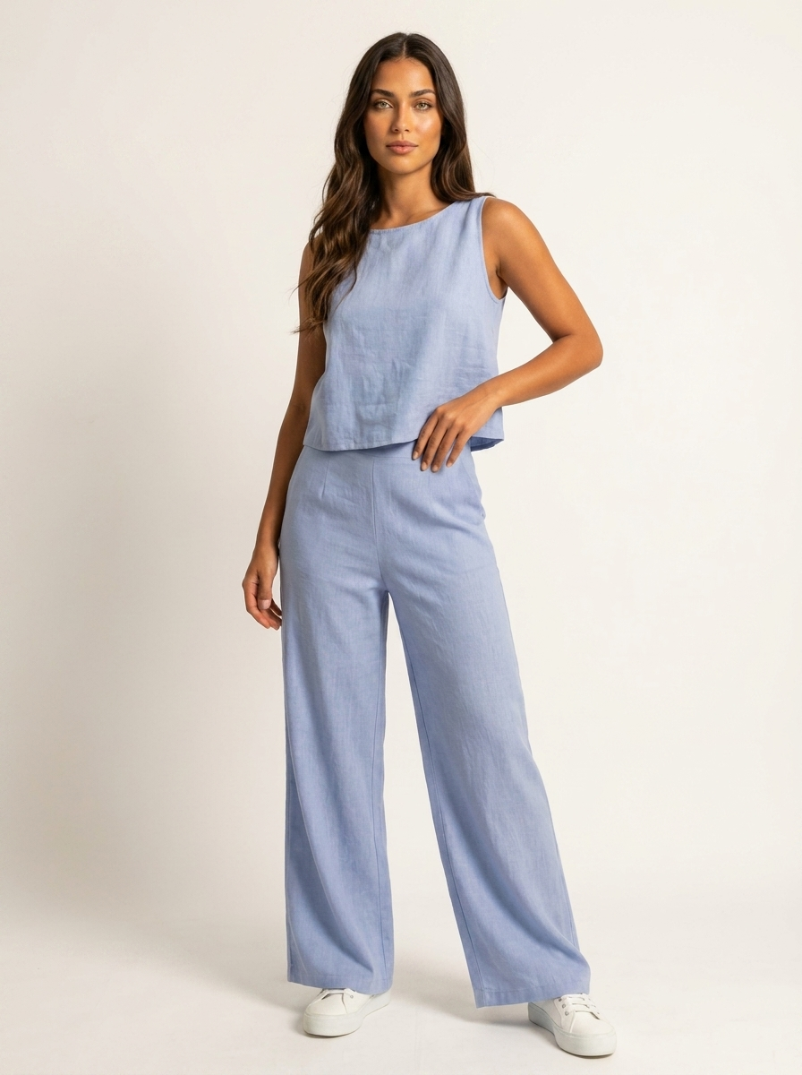 Yara - Stijlvolle Linnen Co-Ord Set Dames met Mouwloze Top en Palazzo Broek