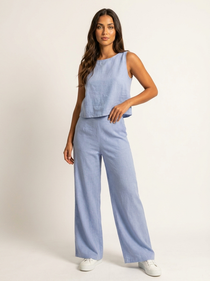 Yara - Stijlvolle Linnen Co-Ord Set Dames met Mouwloze Top en Palazzo Broek