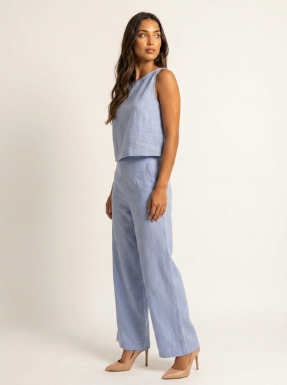 Yara - Stijlvolle Linnen Co-Ord Set Dames met Mouwloze Top en Palazzo Broek