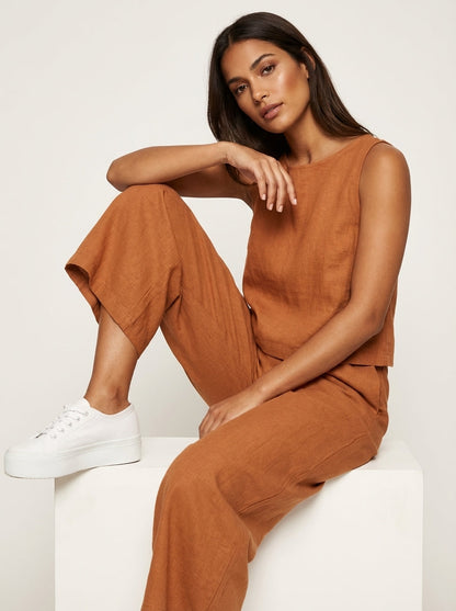 Yara - Stijlvolle Linnen Co-Ord Set Dames met Mouwloze Top en Palazzo Broek