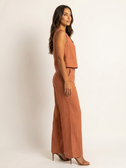 Yara - Stijlvolle Linnen Co-Ord Set Dames met Mouwloze Top en Palazzo Broek